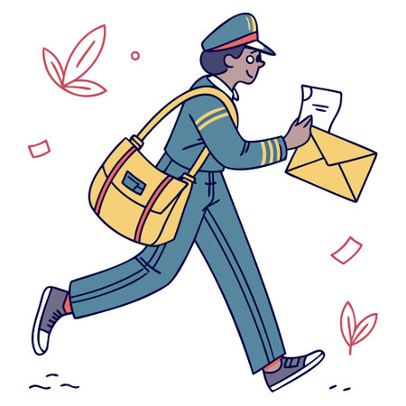 Postman delivering a letter. Vector illustration in a flat style.のイラスト素材