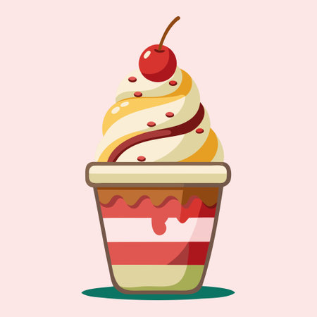 Cupcake with cream and cherry on top. Vector illustration.のイラスト素材