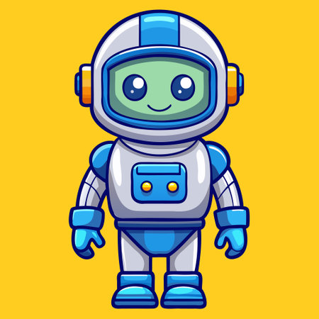 Cute robot cartoon character. Vector illustration. Isolated on yellow background.のイラスト素材