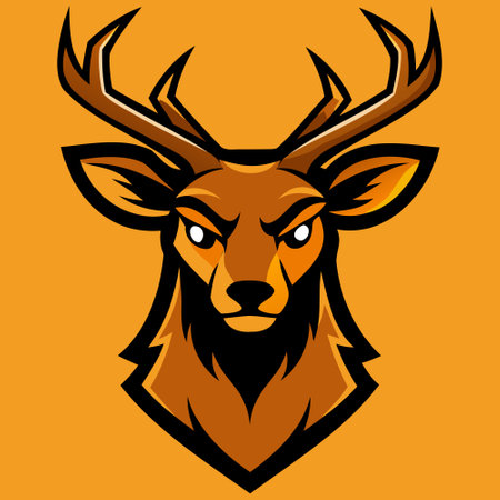 Mascot illustration of a deer head on an orange background.のイラスト素材