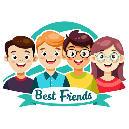 Best friends. Group of happy smiling people. Cartoon vector illustration.のイラスト素材