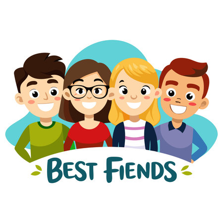 Best friends. Group of friends. Vector illustration in cartoon style.のイラスト素材