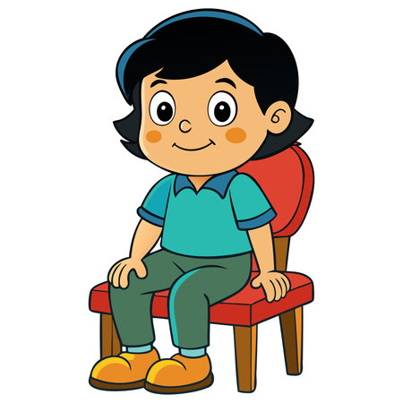 cute little boy sitting on chair cartoon vector illustration eps 10のイラスト素材