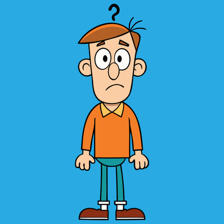 Cartoon man with question mark on his head. Vector illustration.のイラスト素材