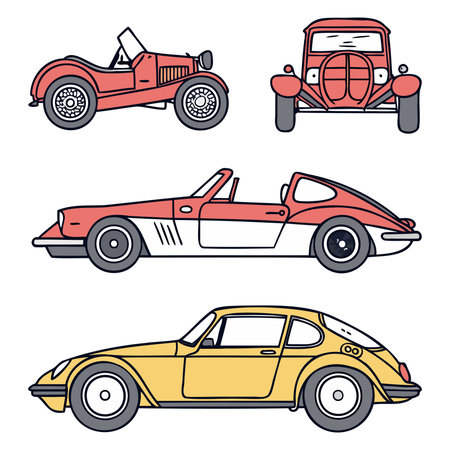 Set of vintage cars isolated on a white background. Vector illustration.のイラスト素材
