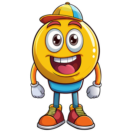 Cheerful yellow ball character with cap and glasses. Vector illustrationのイラスト素材