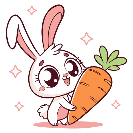 Cute cartoon bunny with carrot. Vector illustration isolated on white background.のイラスト素材