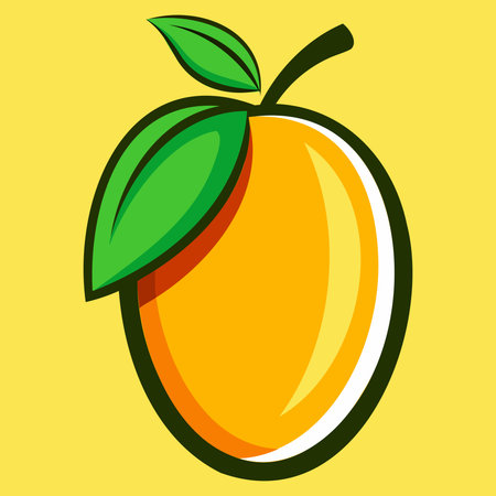Mango fruit icon. Vector illustration of a mango isolated on a yellow background.のイラスト素材