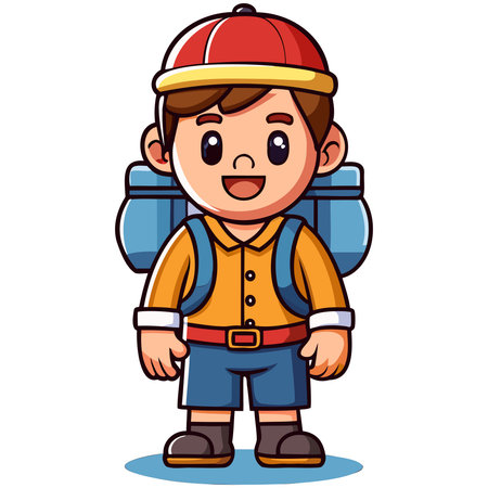 Cute boy with backpack and helmet. Vector cartoon character illustration.のイラスト素材