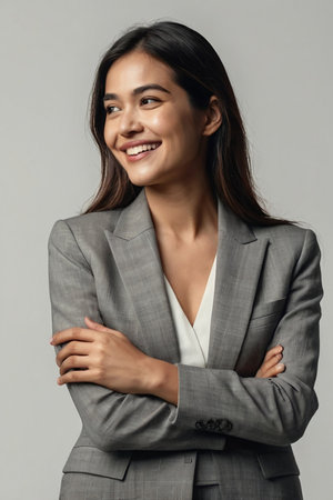 Portrait of a smiling businesswoman with arms crossed looking at cameraの素材