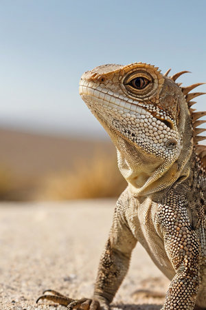 Iguana on the sand in the desert of Namibia.の素材