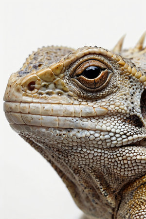 Close-up of an iguana head on a white background.の素材