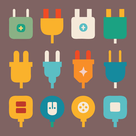 Electrical plug icons set. Vector illustration in flat design style.のイラスト素材