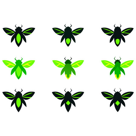 Set of green butterflies isolated on white background. Vector illustration for your designのイラスト素材