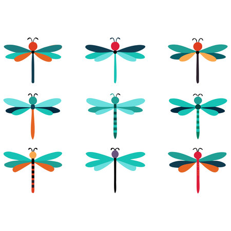 Dragonfly icon set. Flat illustration of dragonfly vector icons for web designのイラスト素材