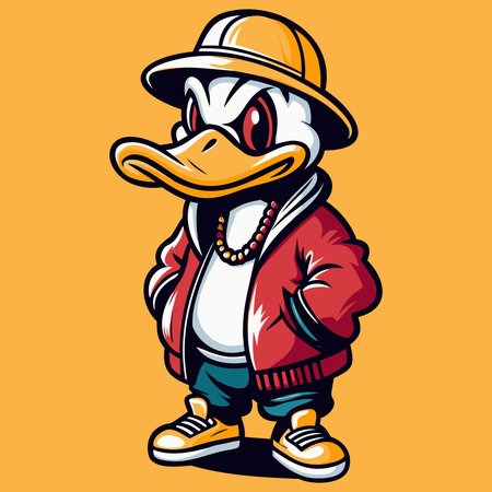 Vector illustration of a duck wearing a red jacket and a hat.のイラスト素材