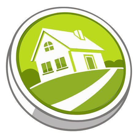 Green round icon with the image of a house on a white backgroundのイラスト素材