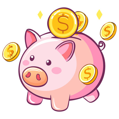 Illustration of a Cute Piggy Bank with Coins and Dollar Signのイラスト素材