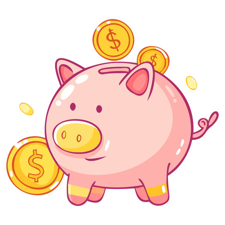 Piggy bank with coins. Vector illustration in cartoon style.のイラスト素材