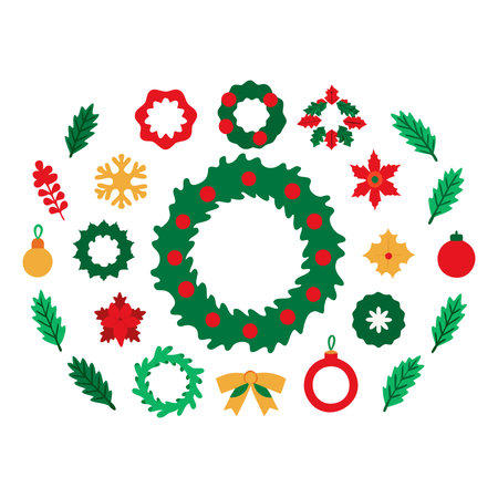Christmas wreath icons. Merry Christmas and Happy New Year. Vector illustrationのイラスト素材