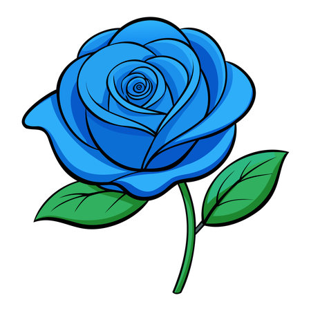 Blue rose with green leaves isolated on white background. Vector illustration.のイラスト素材