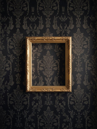 Old wooden frame on the wall. Vintage wallpaper. 3d renderingの素材