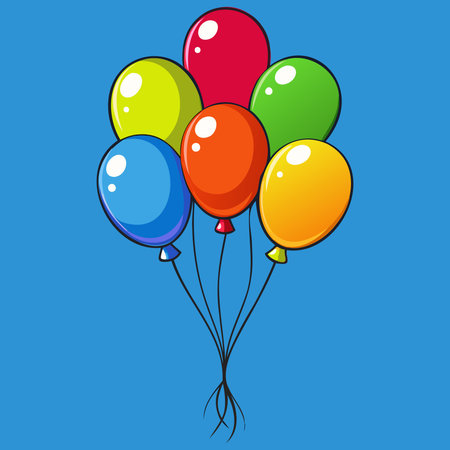 Bunch of colorful balloons on a blue background. Vector illustration.のイラスト素材