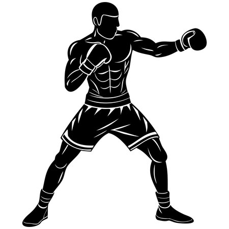 Boxing Mascot - Black and White Silhouette Illustrationのイラスト素材