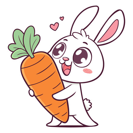 cute bunny with carrot. Vector illustration. Isolated white background.のイラスト素材