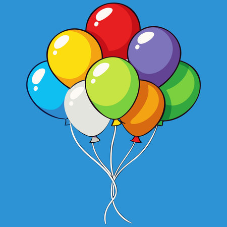 Illustration of a bunch of multicolored balloons on a blue backgroundのイラスト素材