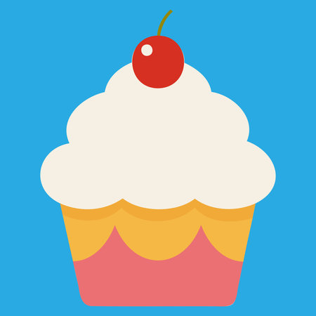 cupcake with cherry flat icon on blue background, vector illustration.のイラスト素材