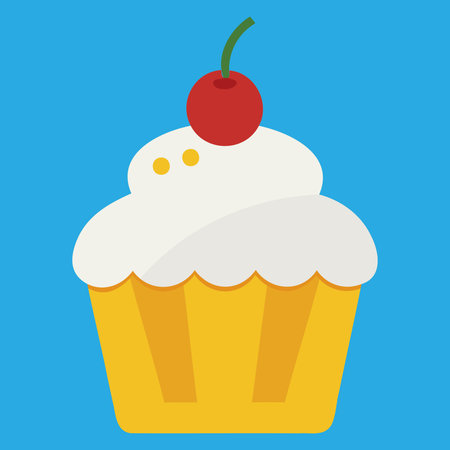 Cupcake with cherry icon. Vector illustration in flat style.のイラスト素材