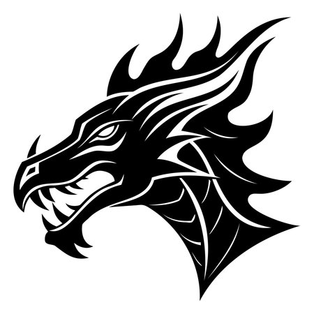 Dragon head. Vector illustration ready for vinyl cutting. Black and white.のイラスト素材