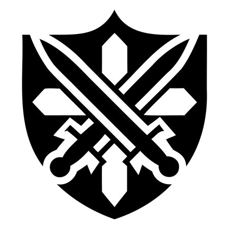Crossed swords on shield icon. Simple illustration of crossed swords on shield vector icon for webのイラスト素材