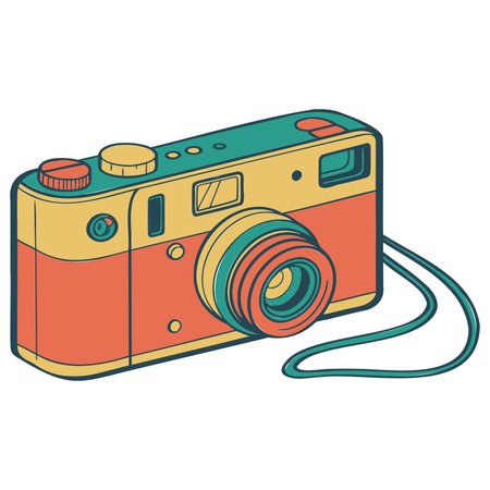 Retro camera icon in doodle style on a white backgroundのイラスト素材