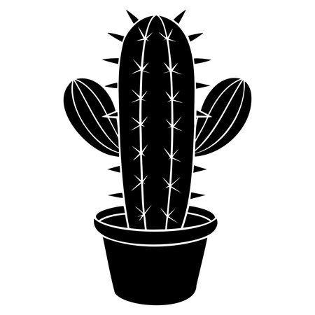 cactus plant in pot isolated icon vector illustration design  black and whiteのイラスト素材