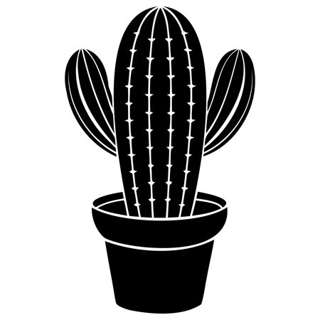 cactus plant in pot isolated icon vector illustration design  black and whiteのイラスト素材