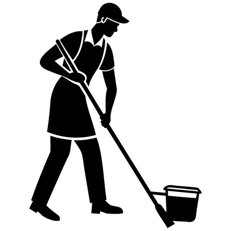Vector black silhouette of a gardener with a shovel on a white backgroundのイラスト素材