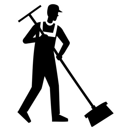 Silhouette of a janitor with a mop. Vector illustrationのイラスト素材