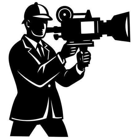 Vector illustration of a cameraman with a video camera on a white backgroundのイラスト素材