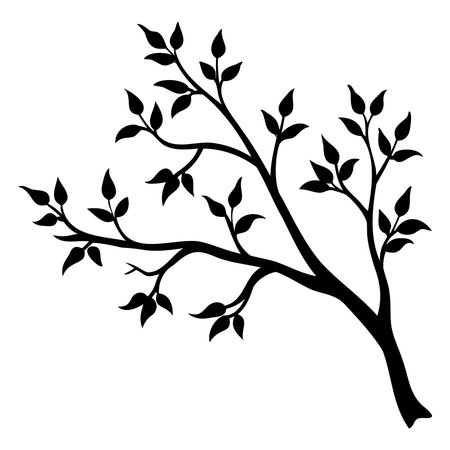 Black silhouette of a tree with leaves on a white background. Vector illustrationのイラスト素材