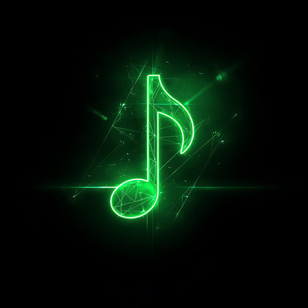 Music note on black background. Glowing music symbol. Vector illustrationの素材