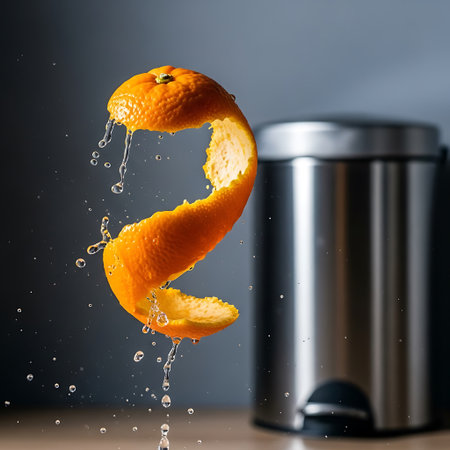 Fresh orange with water splash on black background. Healthy food concept.の素材
