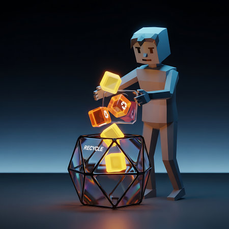 3d illustration of a man with cubes in front of him.の素材