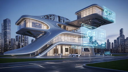Concept of future technologies in the city. 3D rendering.の素材