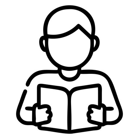 Man reading book icon. Outline man reading book vector icon for web design isolated on white backgroundのイラスト素材