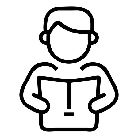 Man reading book icon. Outline man reading book vector icon for web design isolated on white backgroundのイラスト素材