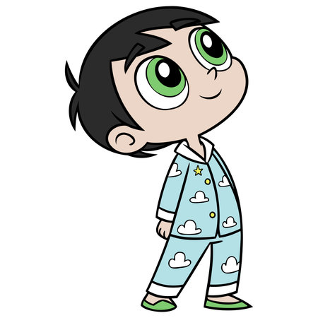 Illustration of a Cute Little Boy Wearing Pajamasのイラスト素材