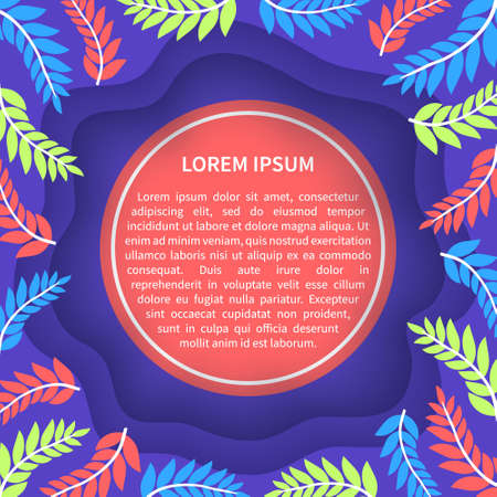 Lorem ipsum template. Artistic background with decorative leaves. Place for text. Flat vector illustration for advertising brochure.のイラスト素材