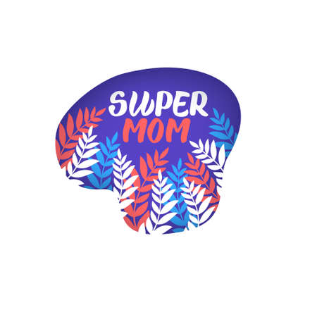 Happy mother's day lettering. Can use for greeting cards, covers, posters. Hand drawn calligraphy with decorative leaves. Flat illustration isolated on white background.のイラスト素材